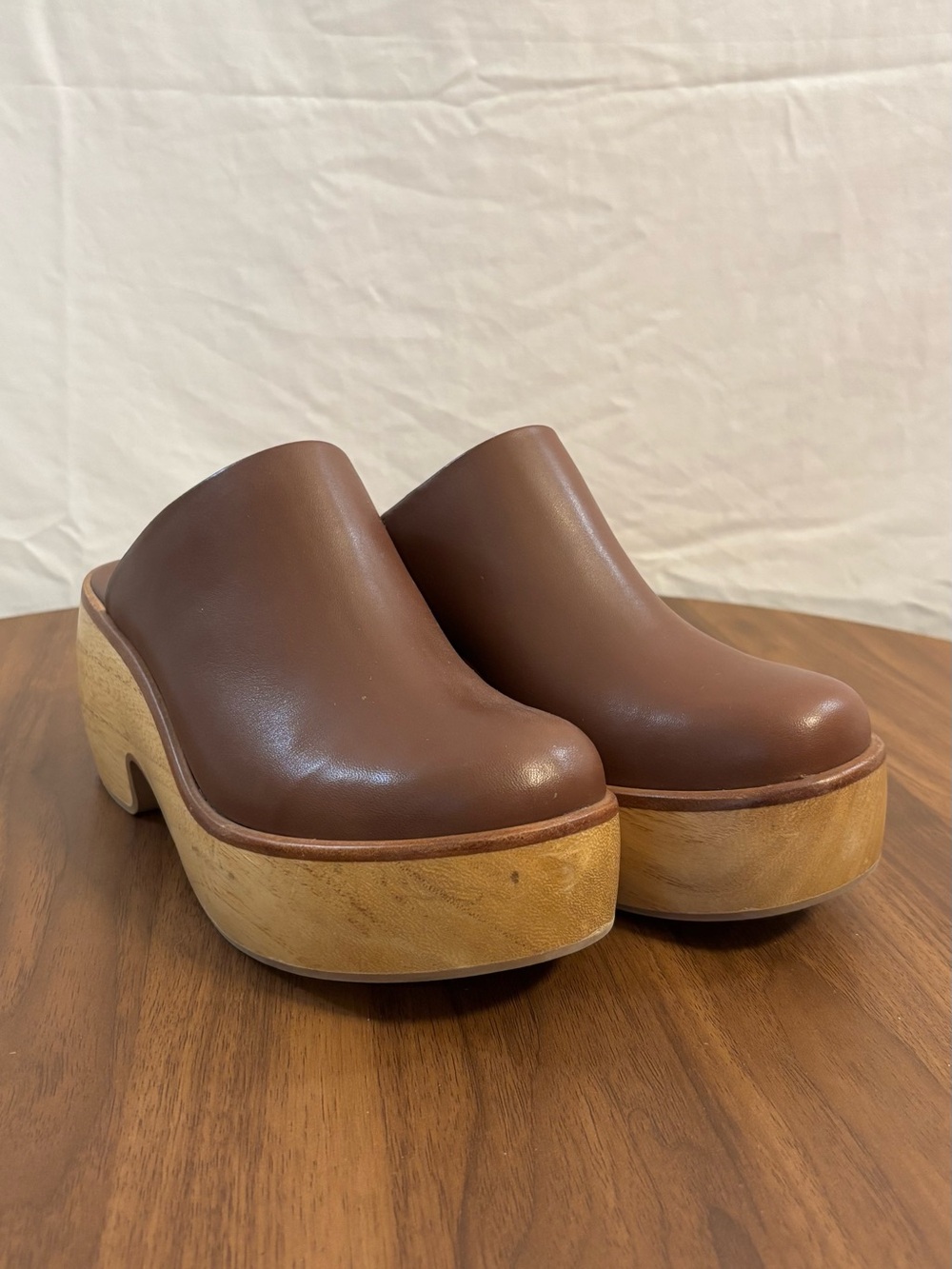 Everlane Puffer Brown Leather Platform Clog Mules